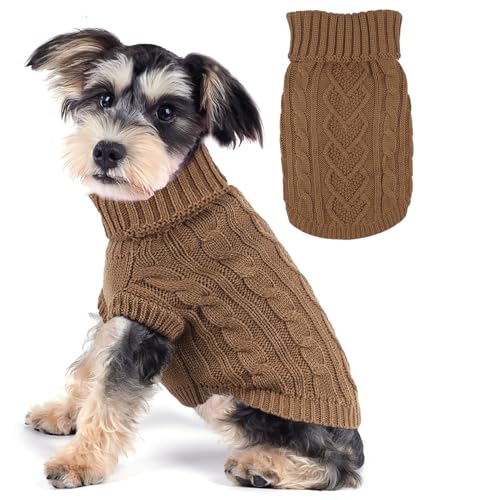 Dog Sweaters for Small Dogs Dog Clothes for Winter Solid Knitted Puppy Clothes Warm Chihuahua Sweater Turtleneck Pullover Pet Cat Sweater Thanksgiving Knitwear (Khaki, S)