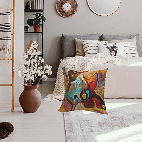 Hosnye TPC1818A64 Fractal Waved Throw Pillow Case Cushion Covers Brown, Red, Orange And Gold Watercolor Cotton Linen For Couch Bed Sofa Car Waist 18 X 18 Inch thumb #4