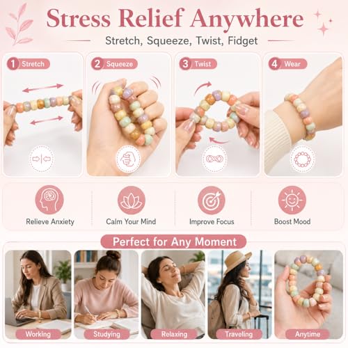 Image of Fidget Bracelet for Women Natural Bodhi Seeds Beaded Anxiety Stress Bracelets Zen Fidget Stretch Bracelets Alleviate Protection Healing Bodhi Jewelry Gifts for Women Men