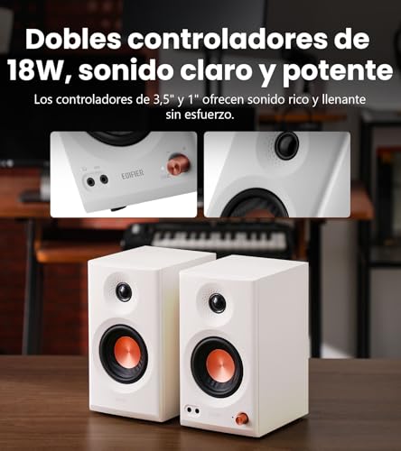 Miniatura 3 de Edifier MR3 - Altavoces de Estudio compactos 2.0, Hi-Res Audio, Bluetooth V5.4, Controles físicos, RCA, AUX, Aplicación móvil, 2x18W, Blanco