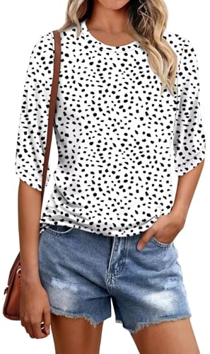 KISSMODA Women's Casual 3/4 Sleeve T-Shirts 2025 V-Neck Tunic Tops Cute Tees Blouses Loose Fit Business Work Tee Top2