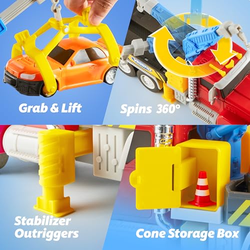 kids tow truck toys for 3 4 5 6 7 years old boys toddler car toys large truck with 2 transformation cars and multi-functional trailer crane with lights and sounds christmas birthday gifts