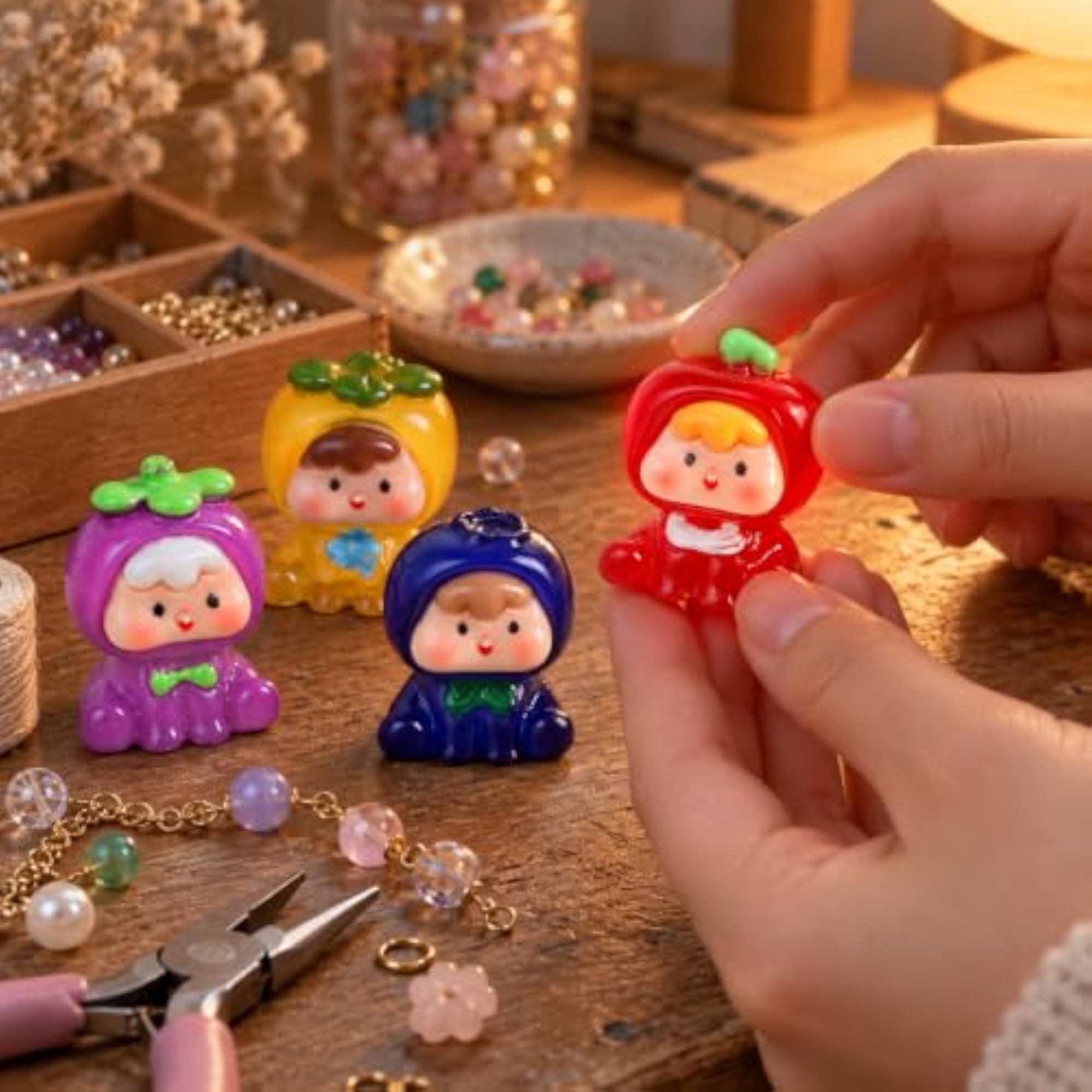 Glow-in-the-Dark Resin Mini Fruit Figurines, Cherry