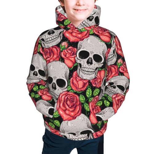 Skull and Roses Kid Hoodies Boys Sweatshirts Girls Pullover with Pocket3