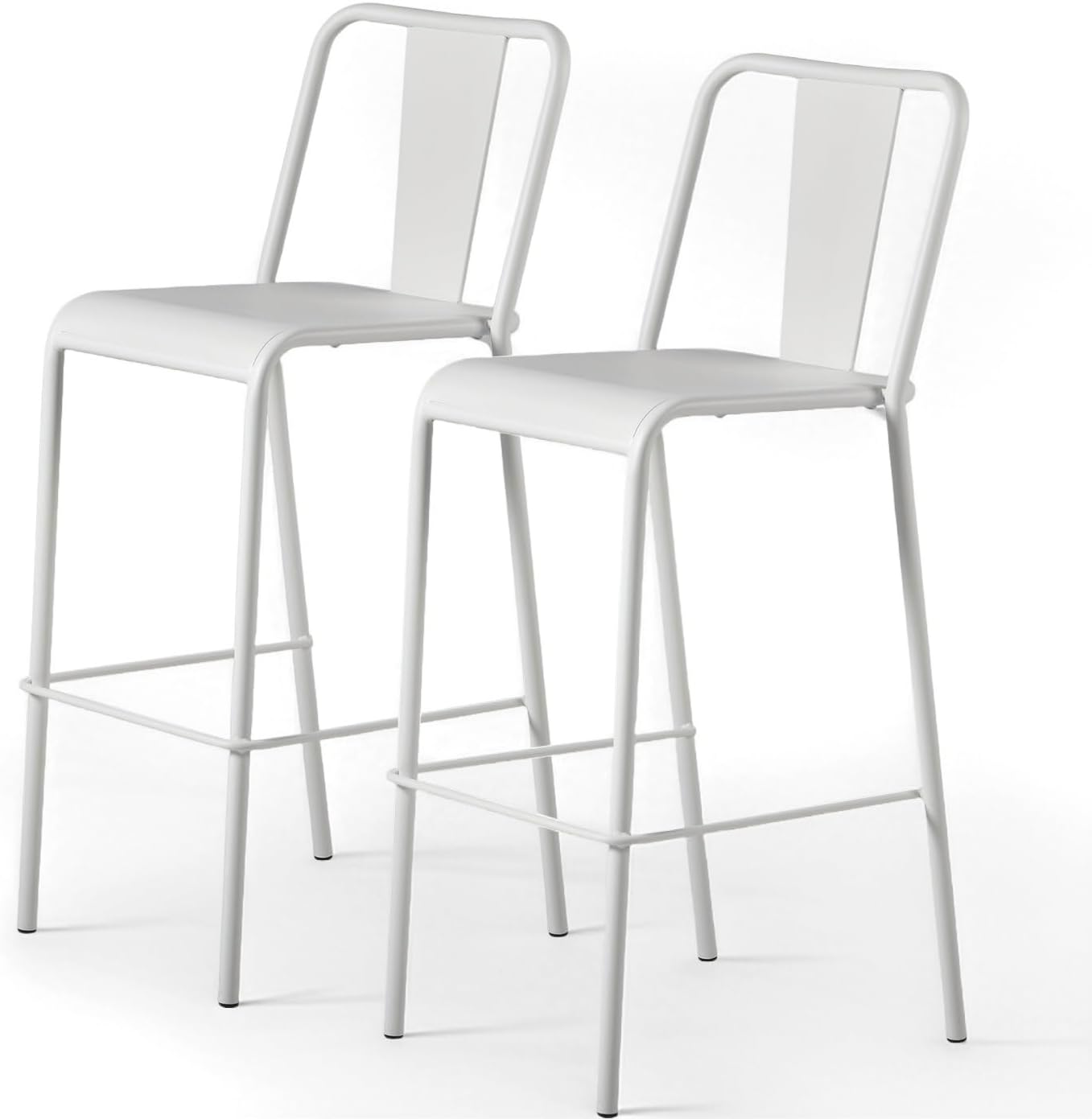 Set of 2 Modern Bar Stools with Backrest Industrial Patio Chairs with Back Metal Design High Breakfast Chairl for Kitchen Dining Room 29.5inch Height Shop Stool(White)
