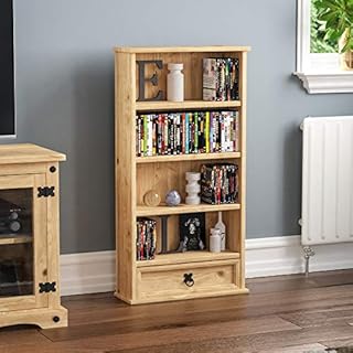 Vida Designs Corona Bookcase, 1 Drawer, Blu-ray/CD Rack, Solid Pine Wood