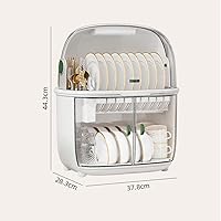 Vista 7 de Escurridor de platos con tapa y tabla de drenaje, secadora de vajilla, plato de cocina, vaso, bandeja para secar platos, escurridor de platos
