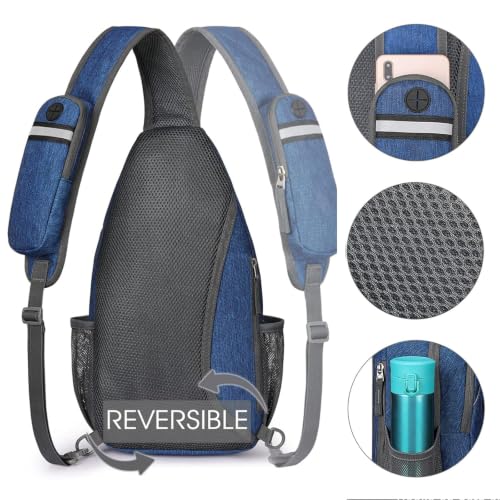 Image of G4Free Sling Bag for Men Women, RFID Blocking Crossbody Bag, Daily, Travel | Durable Polyester Fabric, 10L, Perfect for work, shopping, weekend outings, Hiking, Reversible Shoulder Strap, (Dark Blue)