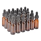 24Pack,1/2oz 0.5 oz,Amber Glass Bottle Bottles with Black cap and Glass Droppers.Using for Essential Oils,Lab Chemicals,Colognes,Perfumes & Other Liquids.