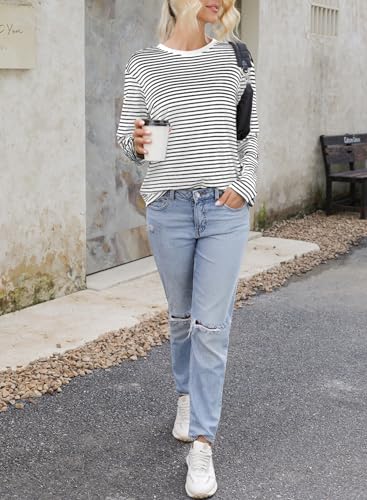Dokotoo Women's Casual Striped Long Sleeve Crew Neck T-Shirts