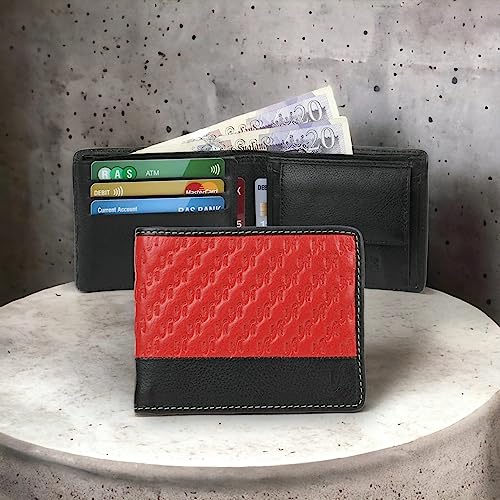 Designer RFID Wallet For Men | Made From Real Leather and Superior RFID Blocking Materials For Complete Credit Card Protection | Red Black 11702