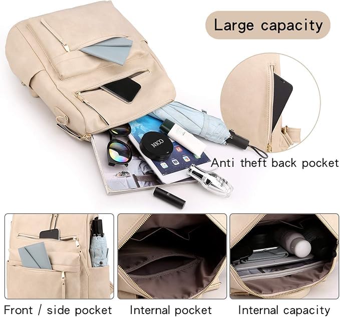 Image of Women's Stylish PU Leather Backpack Handbag | Trendy Shoulder Bag for College, Office, Travel & Daily Use | Convertible Backpack Purse with Multi Pockets