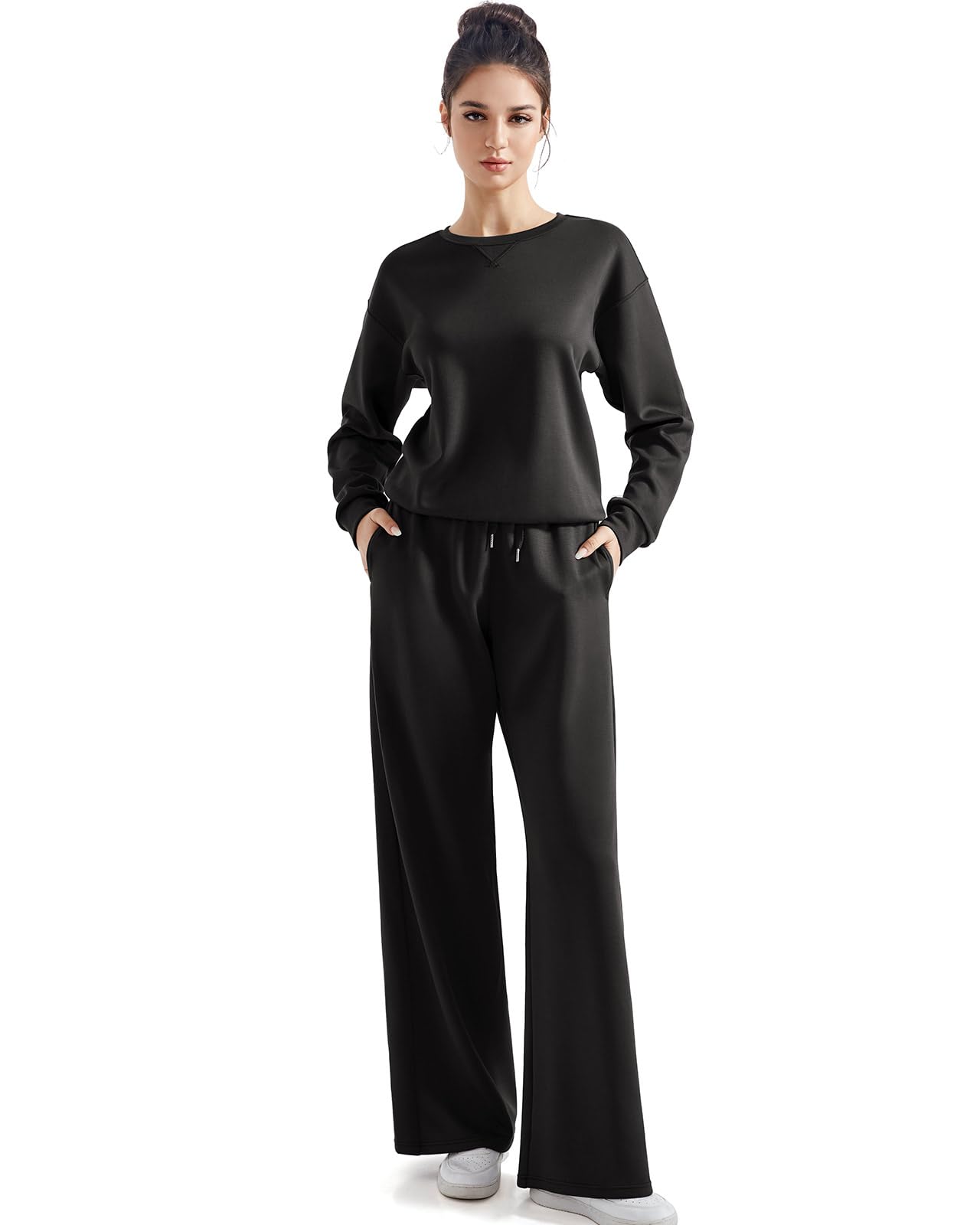 SUUKSESS Women Modal Fall 2 piece outfits Oversized Sweatshirt Wide Leg Pants