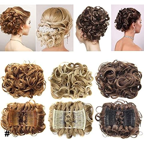 Short Messy Curly Dish Hair Bun Extension Easy Stretch hair Combs Clip in Ponytail Extension Scrunchie Chignon Tray Ponytail Hairpieces - Bleach blonde Cover