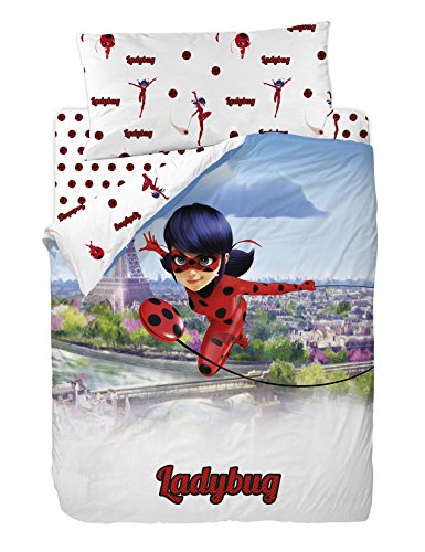 Ladybug Miraculous Funda Nórdica para Cama, Algodón-Poliéster, Multicolor, Individual, 200x90x25 cm, 3 Unidades