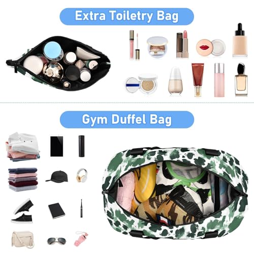 ALAZA Green White Leopard Spots Gym Bag Sports Duffel Bag with Shoes Compartment, Overnight Weekender Travel Tote Bag for Women Men Trip College4