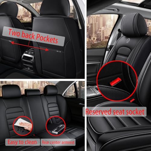 Image of Fit for Sedan SUV Pick-up Truck,Automotive,Ice Slik Nappa Leather Car Seat Covers,Waterproof Durability Washable Seat Covers,5 Seat Complete Set Standard Full Coverage Car Seat Cover(Black)