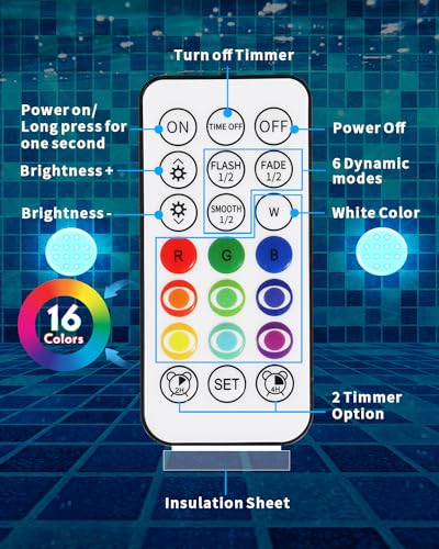 Ueyake Pool Lights, Rechargeable Submersible LED Lights with Remote, IP68 Waterproof 16 Color Changing Floating Lights, Built-in Magnet Underwater Lights for Fountain, Pond, Aquarium(4 Pack)