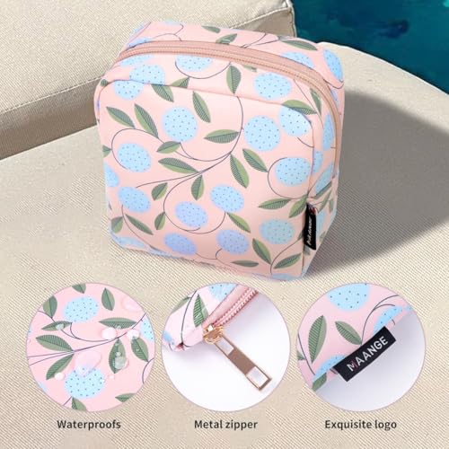 MAANGE Small Makeup Bag, Portable Cosmetic Bag, Mini Makeup Bag with Slip-in Pockets, Cute Make Up Bag, Pouches for Purse Women (Pink Plants)3