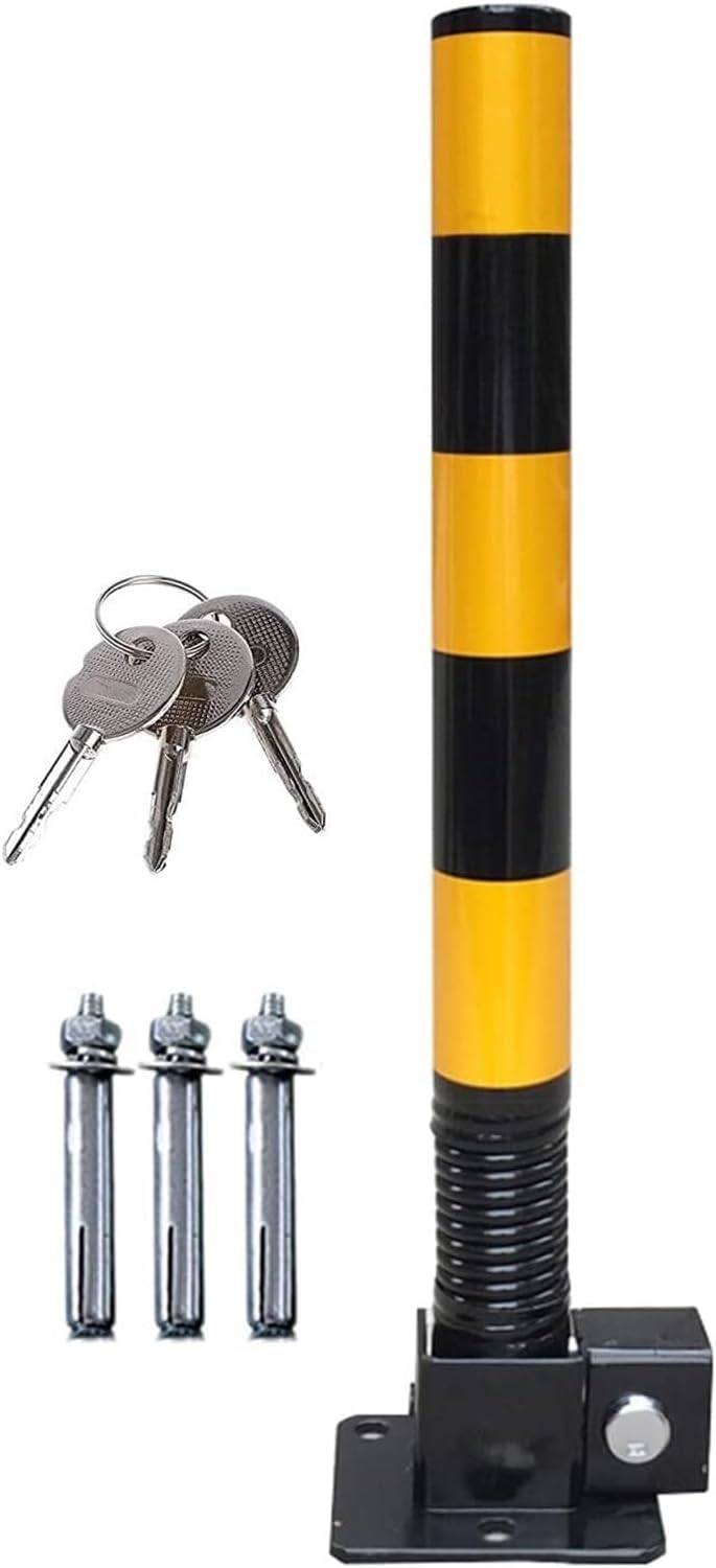 HCZKIUJY Folding Parking Bollard with Lockable Security Post for Car Space Protection and Collision Avoidance (Black yellow)
