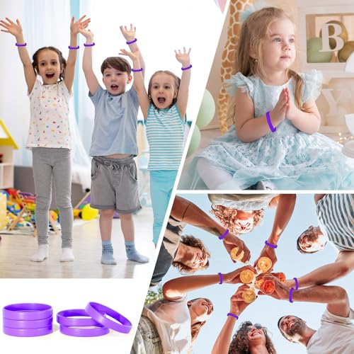 Image of Morcheiong 12 Pieces Silicone Bracelets- Purple Color Blank Rubber Wristbands for Adults Teen Party Favors