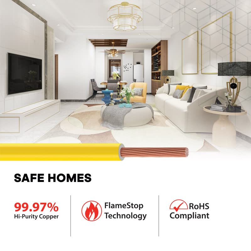 Image of Etira 1sqmm 90M coil | Flame Retardant | 99.97% high purity copper | PVC insulated housewire [Yellow]