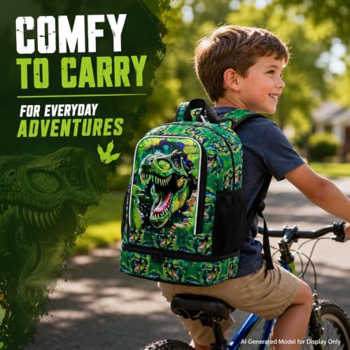 Image of 2 In 1 Dinosaur Backpack for Boys, 17 inch Kids Bookbag with Insulated Lunch Box, School Backpacks for Elementary Preschool Kindergarten (Black)