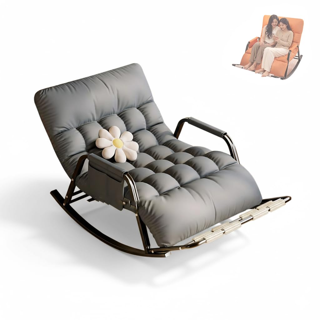 Mecedora Jardin Exterior, Con Respaldo 5 Posiciones Y Reposapiés De Masaje, Gris Y Naranja, 93 x 111 x 50 cm, Tela Resistente A Arañazos, Soporta 250 kg, Ideal Para Interior Y Exter(Color:gris)