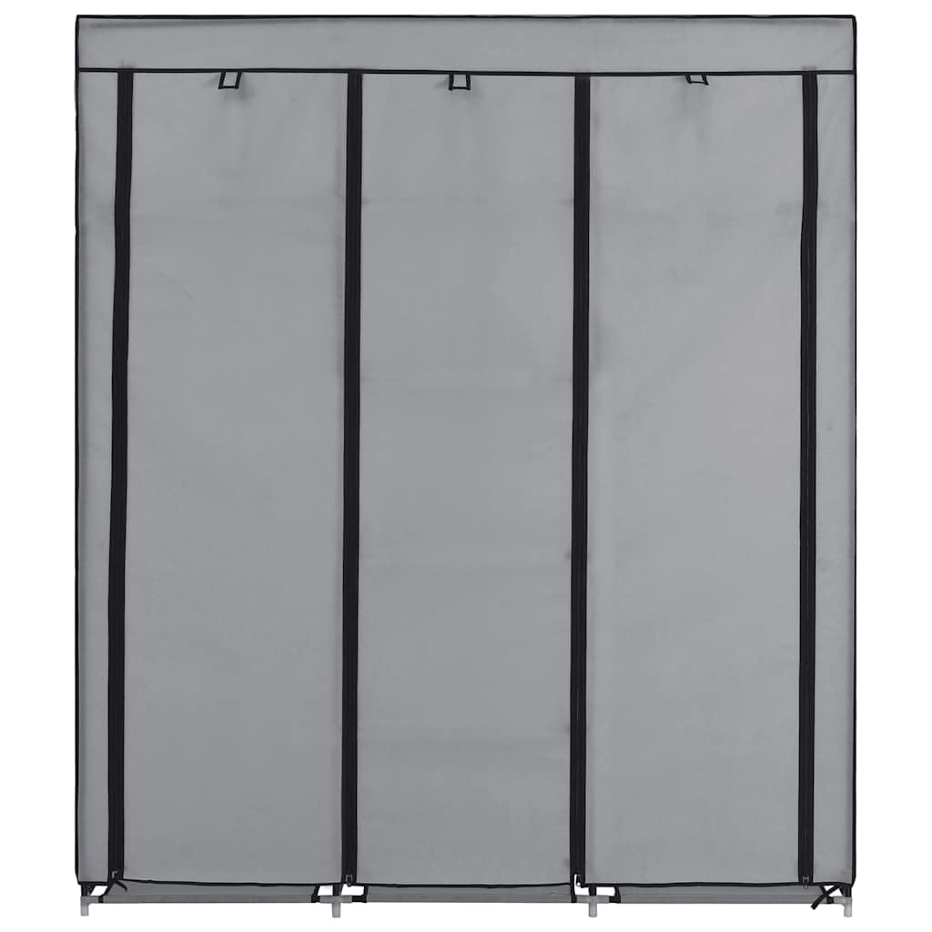 Stoffschrank Grau 150x45x175cm mit Fächern und Stangen | Tragbar, zusammenklappbar, Vliesstoff, feuchtigkeitsbeständige Eisenstangen, für Schlafzimmer