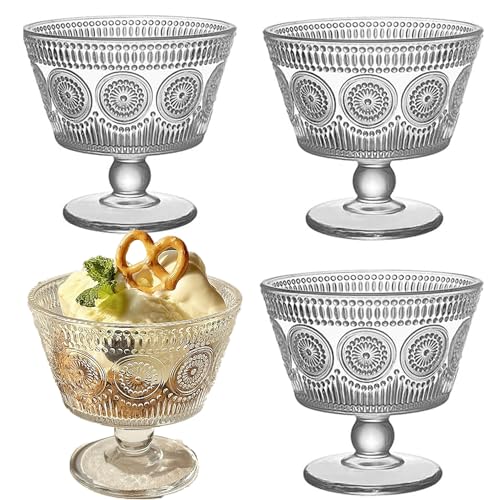 QSLKI Lot 4 Coupes À Glace En Verre Moderne, 100% Sans Plomb 260 ml Coupes À Dessert Bols À Crème Glacée Bols À Glace, Coupes À Dessert En Verre Avec...