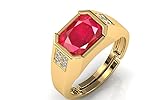 RRVGEM Anillo de rubí natural de 6,50 quilates certificado hecho a mano con hermosa piedra manik anillo chapado en oro para hombres y mujeres, Chapado en oro, Rubí