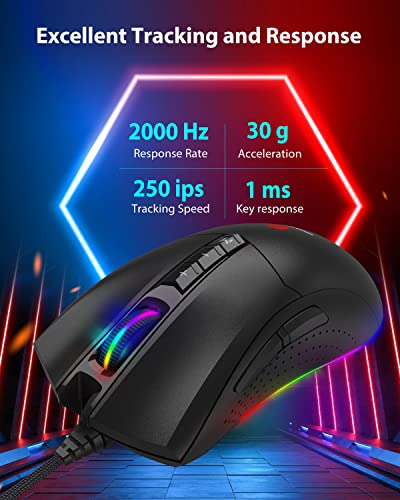 Image of Gigastone Gaming Mouse with 12,000 DPI Adjustable, RGB Backlight, Optical Sensor, 8 Programmable Buttons, RGB Gaming Mouse with 512KB Onboard Memory, Wired Gaming Mouse for Windows 7 and Up