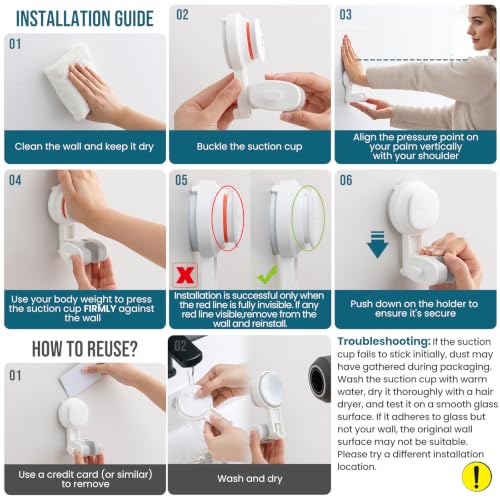 Image of TAILI Shower Head Holder Suction,Visible Safety,with Hooks,White