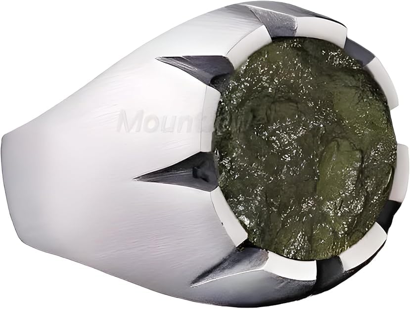 Natural Moldavite Ring, 925 Sterling Silver, Moldavite Ring For Men, Healing Crystal, Handmade Silver Ring, Gift For Him (10)