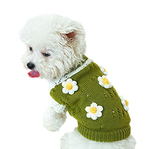 Clopon Dog Sweater Knitted Classic Knitwear Turtleneck Winter Cold Weather Warm Coat for Puppy Small Medium Dogs Green