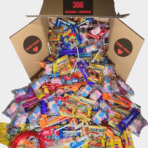 Donda's House® Pack MAXI 300 Ud. Caramelos y Golosinas. Gominolas Cumpleaños, Chuches para Piñatas, Todo envuelto individualmente. Incluye 30 bolsas cono cumpleaños y 30 cierres bolsas. (Pack MAXI)