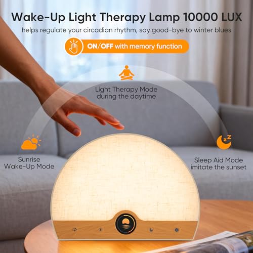 Light Therapy Lamp and Sunrise Alarm Clock 2-in-1, 10000 Lux Happy Therapy Light with Wake Up Alarm Clock, 3 Color Temperature and 5 Brightness Level - Image 2