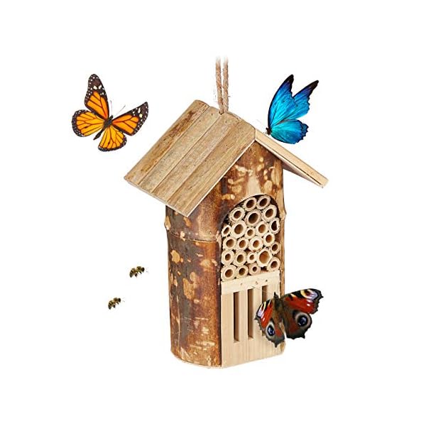 Relaxdays Insektenhotel, Nisthilfe Wildbienen & Schmetterlinge, hängend o. stehend, Garten, HBT: 20 x 13,5 x 10cm, Natur