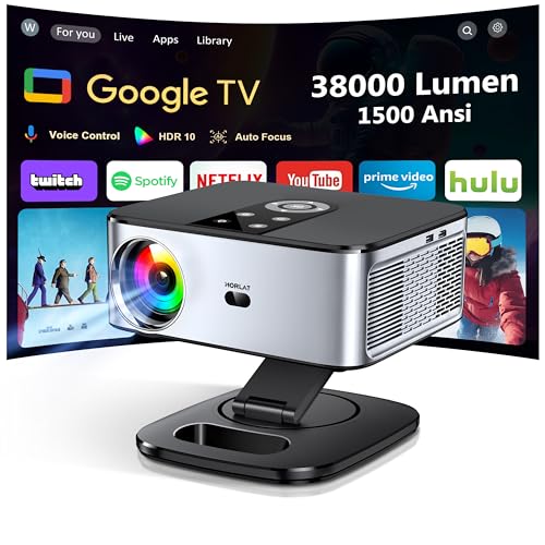 Videoprojecteur【1500 ANSI/Google TV/Netflix Officiel】 Projecteur 4K Supporté Auto Focus, Google Play Contrôle Vocal, Projector WiFi6 Bluetooth5.2,...