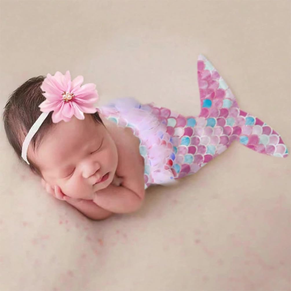 Vedory Newborn Photography Props Girl Mermaid Outfit Baby Photo Shoot Props Infant Girl Headress Mermaid Baby Photo Costume