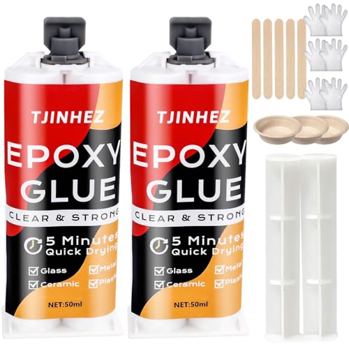 2K Epoxidkleber 100ml - 5 Minuten Schnellhärtender Kraftkleber | Transparenter 2 Komponenten Epoxidharz | Extra Stark, Wasserdicht & Hitzebeständig | Für Kunststoff, Holz, Glas, Stein, Keramik, Metall