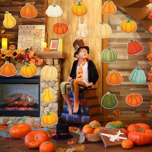 Image of 48Pcs Fall Pumpkin Cutouts Decorations, Colorful Thanksgiving Autumn Pumpkins Paper Cut Outs for Halloween Fall Thanksgiving Harvest Party Home Classroom Bulletin Border Chalkboard Wall Decor