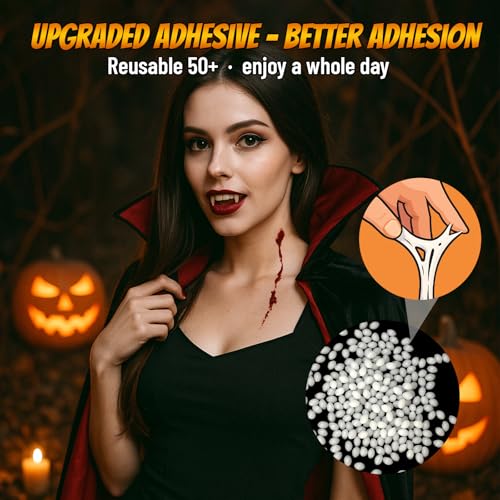 Vampire Teeth Fangs for Adults – 4 Pairs Halloween Vampire Fangs for Cosplay with Adhesive, Costume Makeup Accessories for Men & Women Halloween Party2