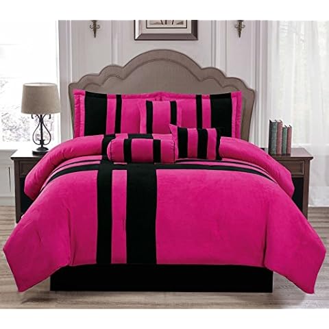 Empire Furniture USA Anissa Collection Luxurious 11-Piece Micro Suede Soft Comforter Set & Bed Sheets Limited-Time Sale!! (Pink & Black Stripe, Full) Cover