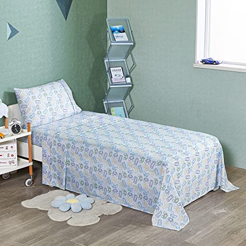 Image of Viviland 3 Pieces Boys Grey Twin Sheet Set - Soft Microfiber Fitted Flat Sheets & Pillowcase - Game Player Paddle Printed Bedding Sets - for Kids & Toddlers