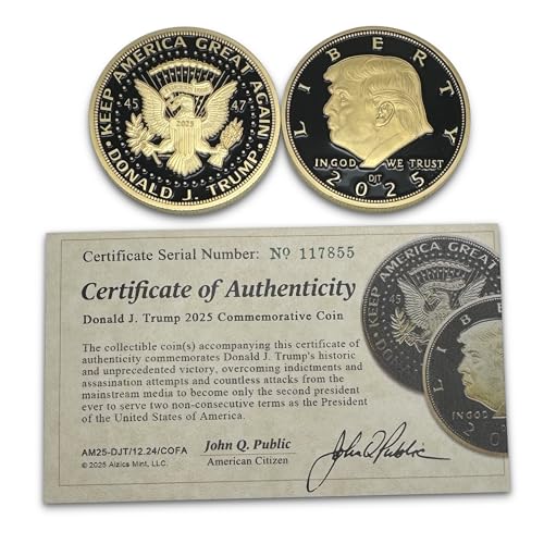 Image of Donald Trump Black & Gold Coin 2025 with Certificate of Authenticity, President Coin, Trump Coin Collectors, 24kt Gold Plated with Black Inlay, 38mm x 2mm