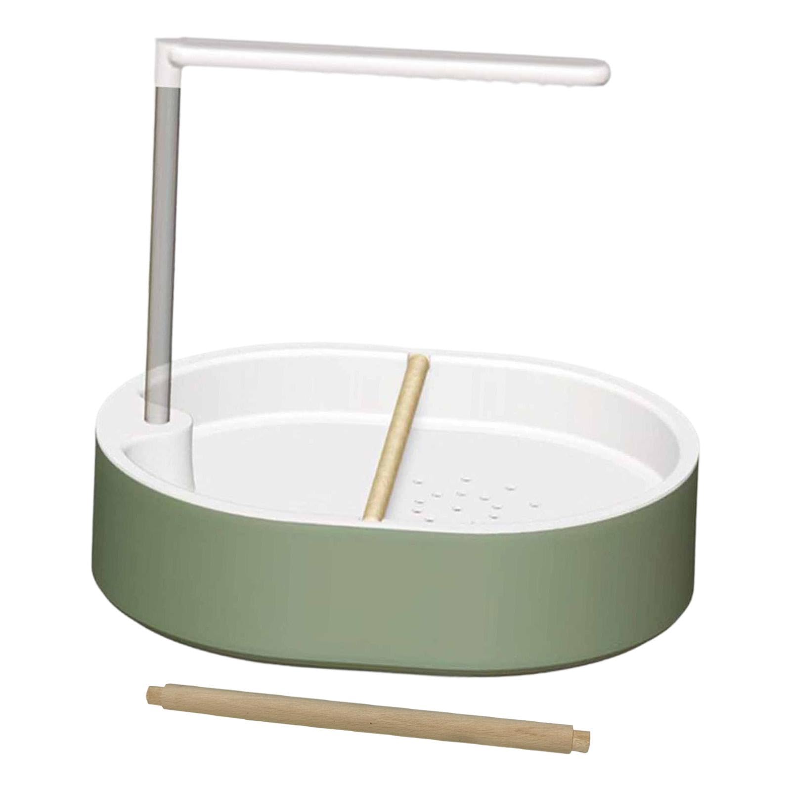 Milageto Papageienbadewanne mit Holzsitzstangen, Spielzeug und Verstellbarer Pumpe – automatische Vogelbadedusche für Nymphensittiche, Wellensittiche und, Weißer Duschkopf