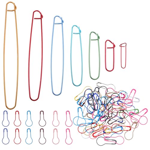 Elegaperma 7pcs Stitch Holders for Knitting 7 Sizes Aluminum Knitting Stitch Holders with 100 Calabash Pins Colorful Zinc Alloy Stitchs Markers for Knittings and DIY Project Sewing Clothing