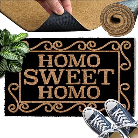 Hurdorak Coir Doormat Homo Sweet Homo Welcome Mats for Front Door Mat Indoor Outdoor Decor Bathroom Mat Entrance Floor Doormat 23.6 Inch X15.7 Inch Cover