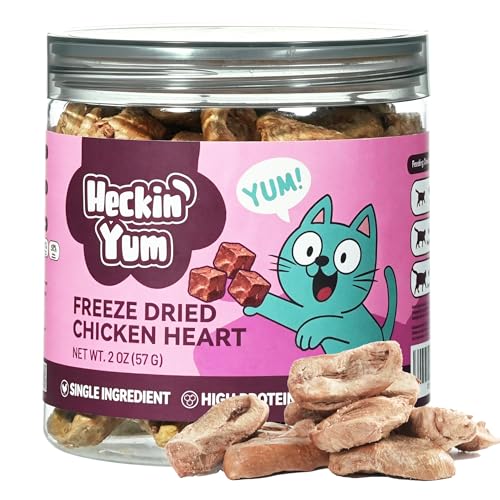 Heckin Yum Freeze-Dried Chicken Hearts Cat|Dog Treats|Single Ingredient|High Protein Healthy Pet Food Toppers|Training Snacks 2oz